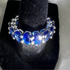 SWAROVSKI ELEMENTS DEEP Blue CRYSTALS and Silver Women's Ring sz 8